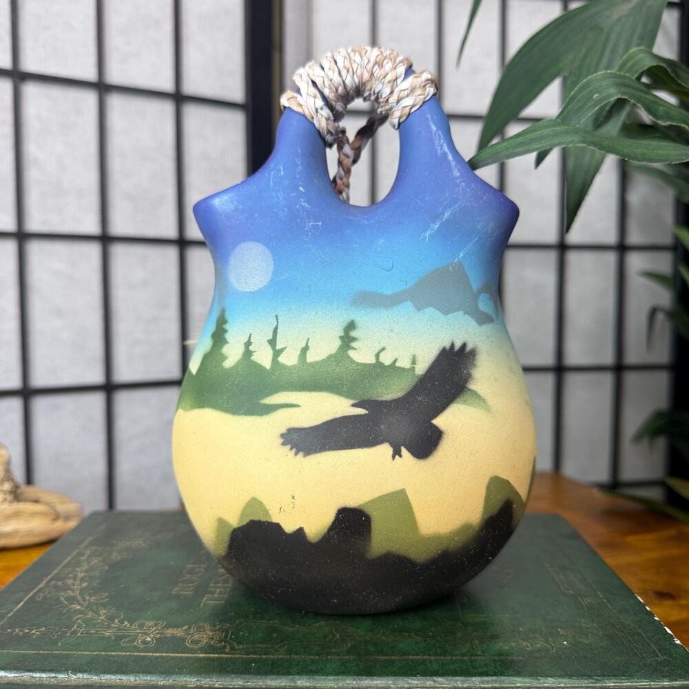 Vintage Native American Wedding Vase Hand Painted Blue